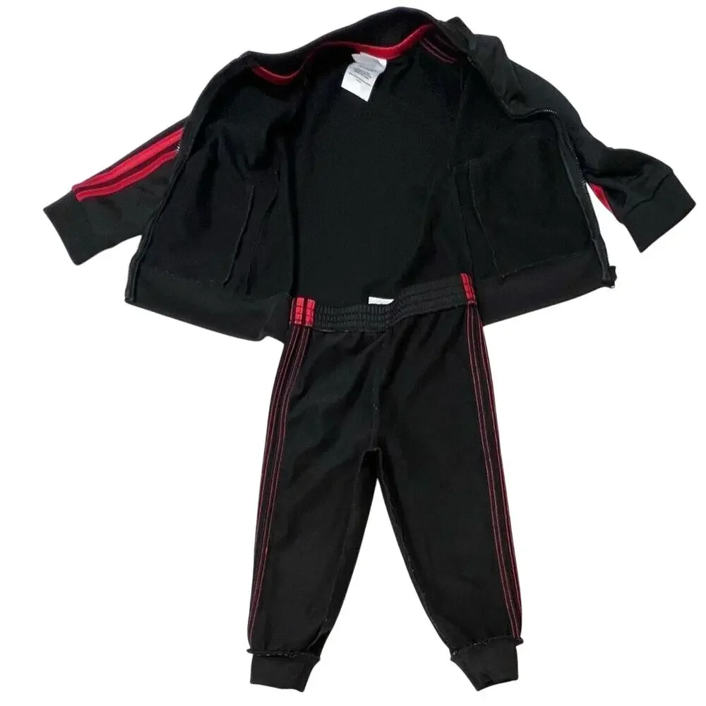 Adidas Black Red Side Stripe Track Suit Outfit 24 months‎ Toddler Boy Sportswear